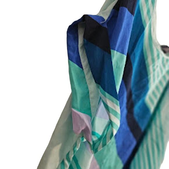 4X Cap sleeve mint blue striped short sleeve top with zipper back - Picture 3 of 7